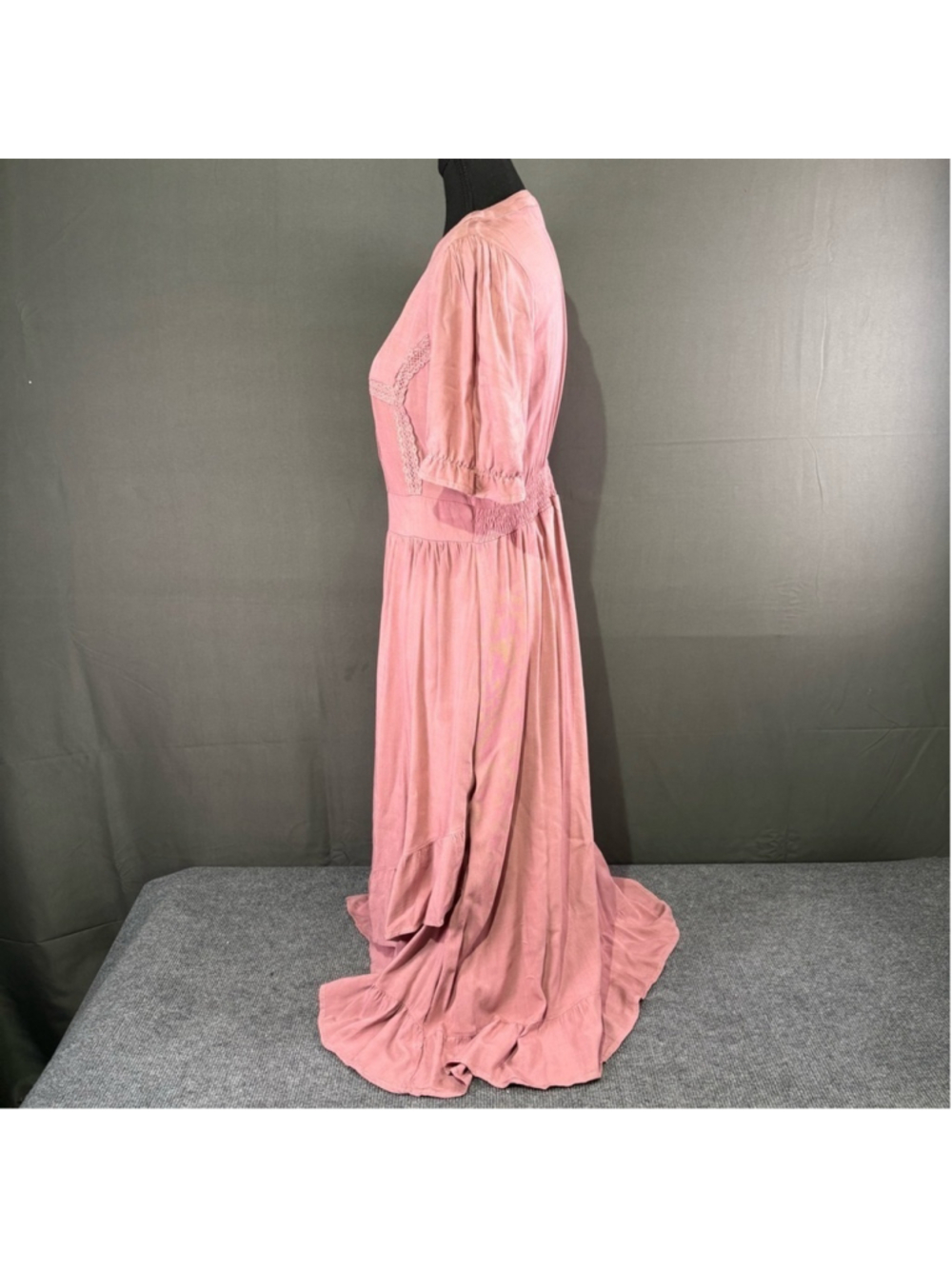 Baltic Born Dress Women's M Maxi Cottagecore Ruffle Romantic Smocked Pink Boho - Picture 3 of 15